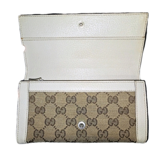 Vintage Gucci Beige and White Women's GG Monogram Long Wallet - Picture 2 of 6